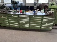 5 metal tool drawer cabinets, various designs with contents and worktop
