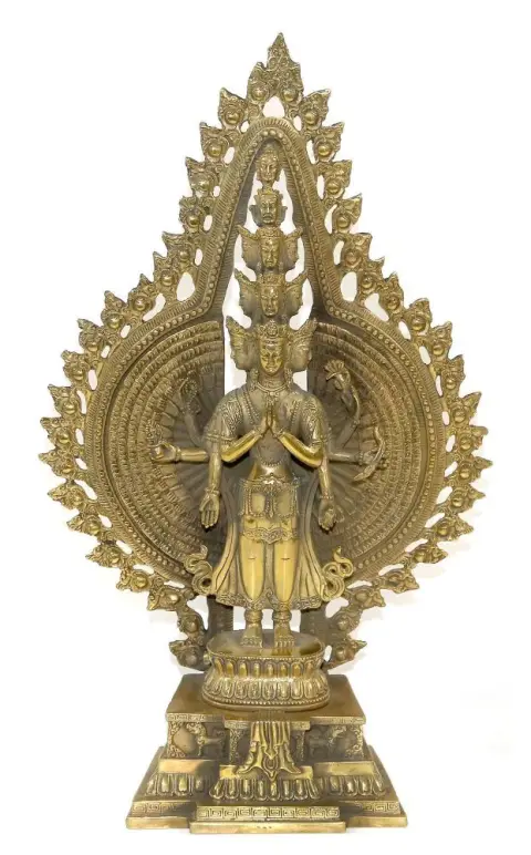 Sahasrabhuja Avalokitesvara. – Bronze mit goldfarbener Patina, Nepal/Tibet, um 1800