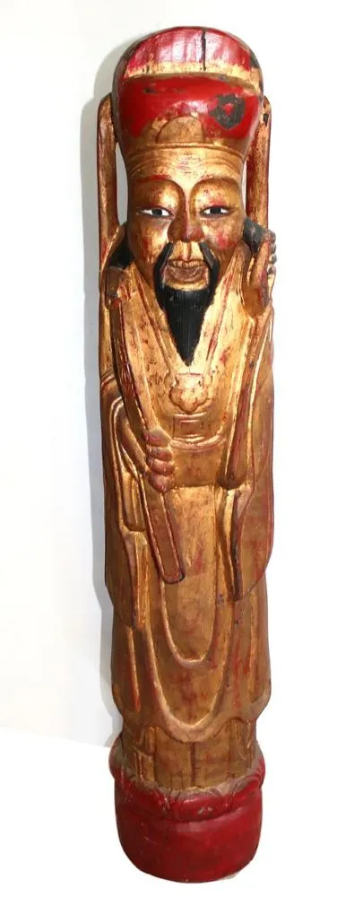 Shou Lao. – Chinesische Holzfigur mit Farbfassung
