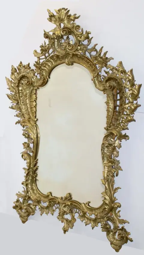 Rococo Mirror. Finely Carved Wood with Later Gilding