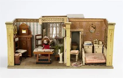 Kleine Puppenstube mit Erker und Toilette