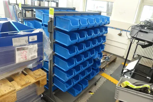 Open-front storage bin rack, mobile