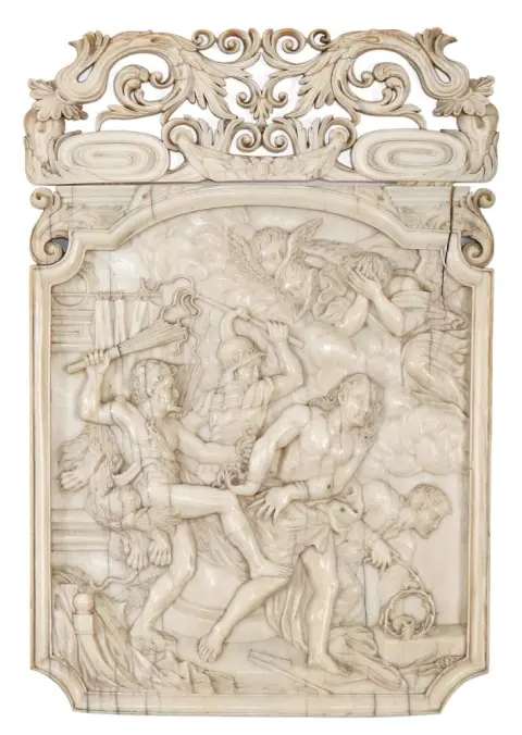 Chemin de croix du Christ. – Panneau mural en ivoire avec fin relief