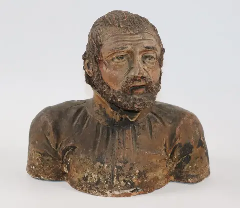 Figure de saint en terre cuite – buste, 17e/18e s.