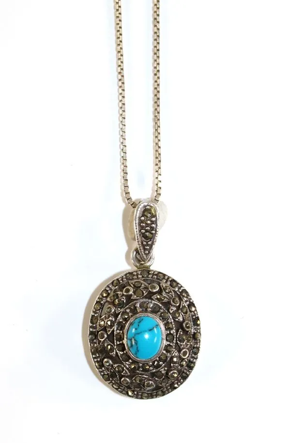 Art Déco – Stil Anhänger mit Kette in 925 Sterling Silber