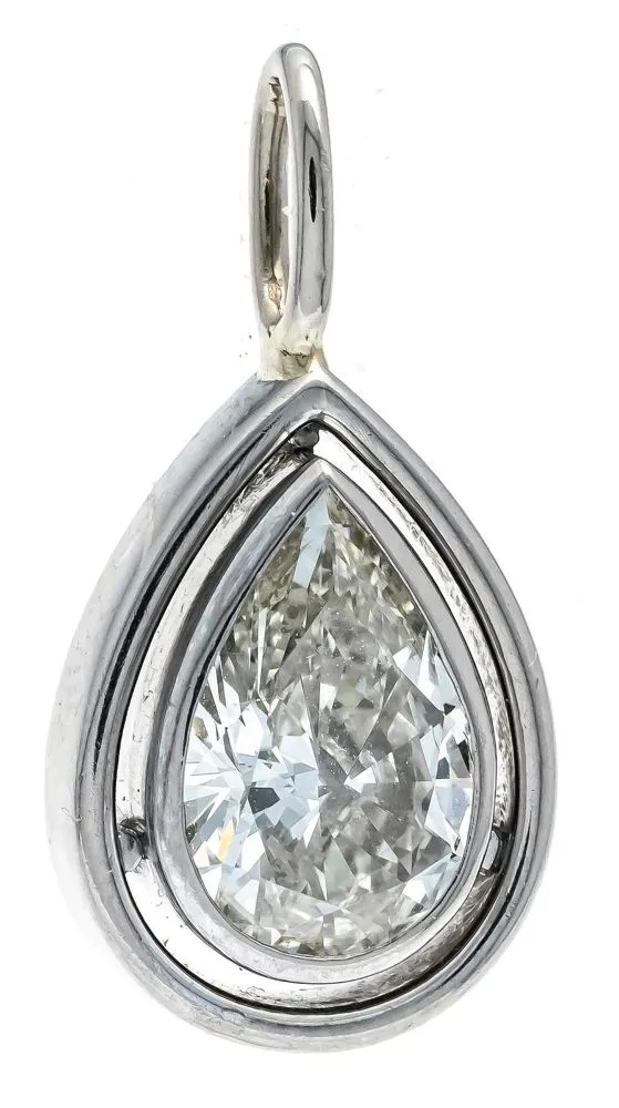 Diamond teardrop pendant. – WG 750/000 with a 1.58 ct diamond teardrop slightly tinted white+ - slightly tinted white (I-J) / VS, L