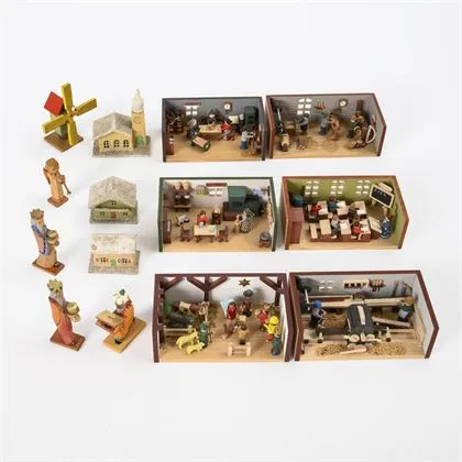 Konvolut mit 6 Miniatur-Puppenstuben. Erzgebirge