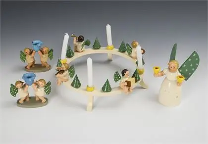Couronne de l'Avent et 3 anges porte-bougies différents. Wendt & Kühn