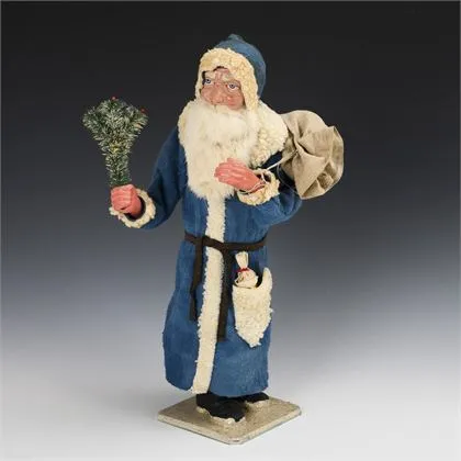 Zeldzame grote snoepdoos als kerstman met blauwe mantel