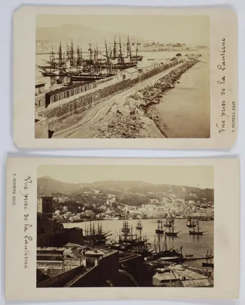 Gênes. – 8 photographies du port, ainsi que de la cathédrale San Lorenzo et d'autres monuments