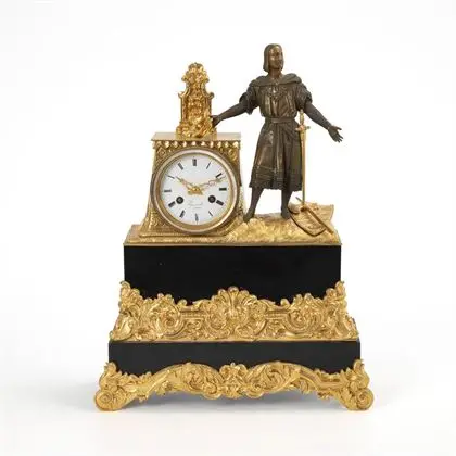 Pendule avec figurine de chevalier.. Rouilly & Hooker, Paris