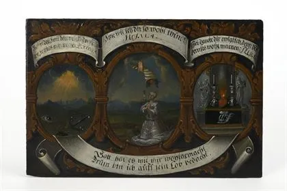Panneau de bois baroque avec scène religieuse, cadeau à la duchesse Luise Christine de Saxe-Weissenfels, 1730