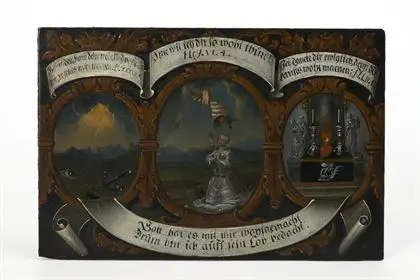 Barokní dřevěný panel s náboženskou scénou, dar vévodkyni Luise Christine von Sachsen-Weißenfels, 1730