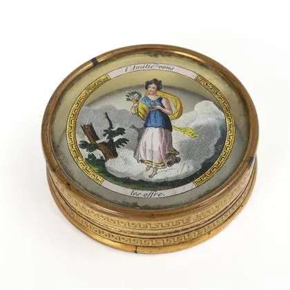 Kulatá biedermeier kazeta s malbou pod sklem