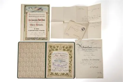 Liasse de documents provenant d'un industriel saxon, avec signature du roi de Saxe