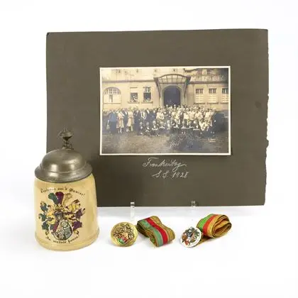 Franconia Jena a Teutonia Gießen: 2 stuhy s odznaky, fotografie, korbel