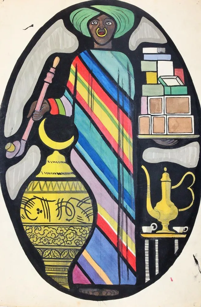Stained glass. – 4 colorful designs for oval leaded glass windows from 1915