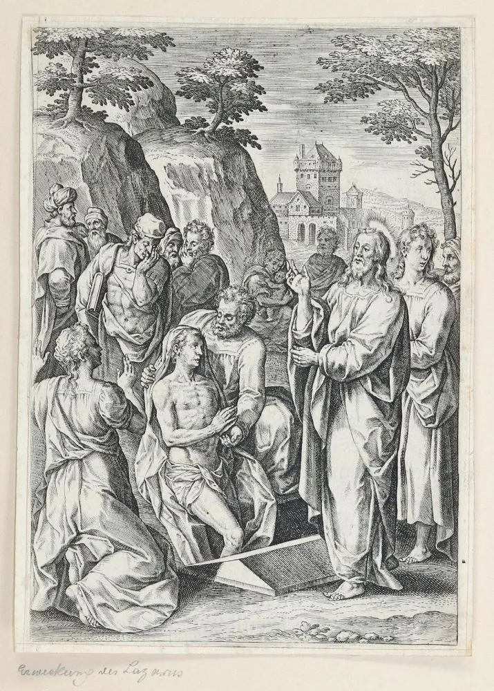 Die Erweckung des Lazarus. – Kupferstich auf Bütten (wohl 17