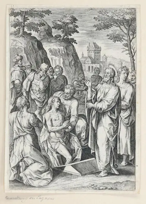 The Raising of Lazarus. – Copper engraving on laid paper (probably 17th c.)