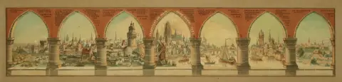 Frankfurt a.M. – 7 sich zu einem Panorama zusammenfügende Ansichtskarten, um 1901