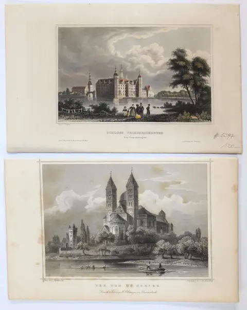 Lot. – Approx. 130 sheets of city views, market squares, city maps and views of sights, mainly Germany/Prussia. Mostly steel engravings. 19th century. Partly colored.