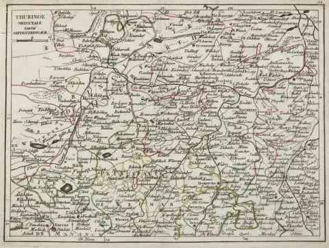 Saksonia – i Turyngia. 18 częściowo kolorowanych miedziorytów z G. L. Le Rouge "Atlas nouveau portatif", 1760