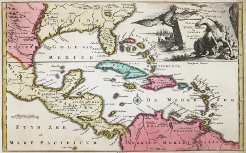 Florida and Central America. – Kaarte Van de Golf van Mexico en het Zuyd-America waar in Porto-Bello en Panama aangewezen warden