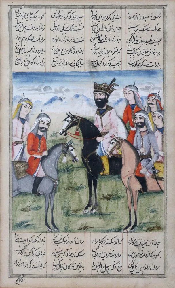 Persian miniatures. – 3 pages, probably from an anonymous copy of the Schanhname, around 1850