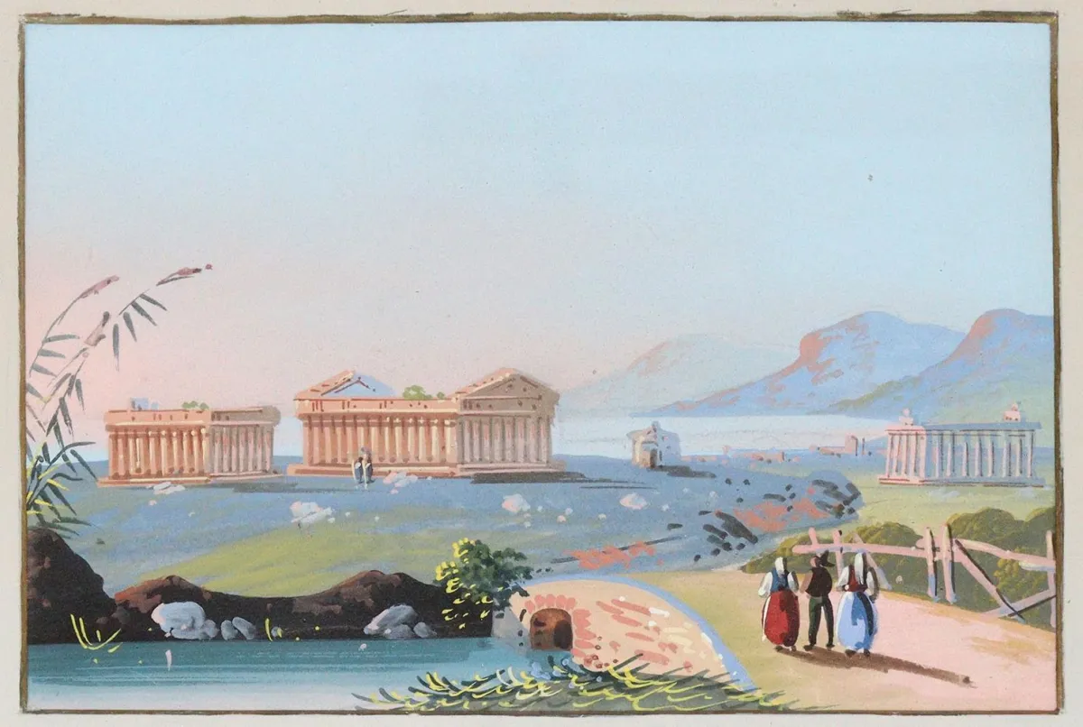Paestum. – Vedute mit Küste und Tempeln