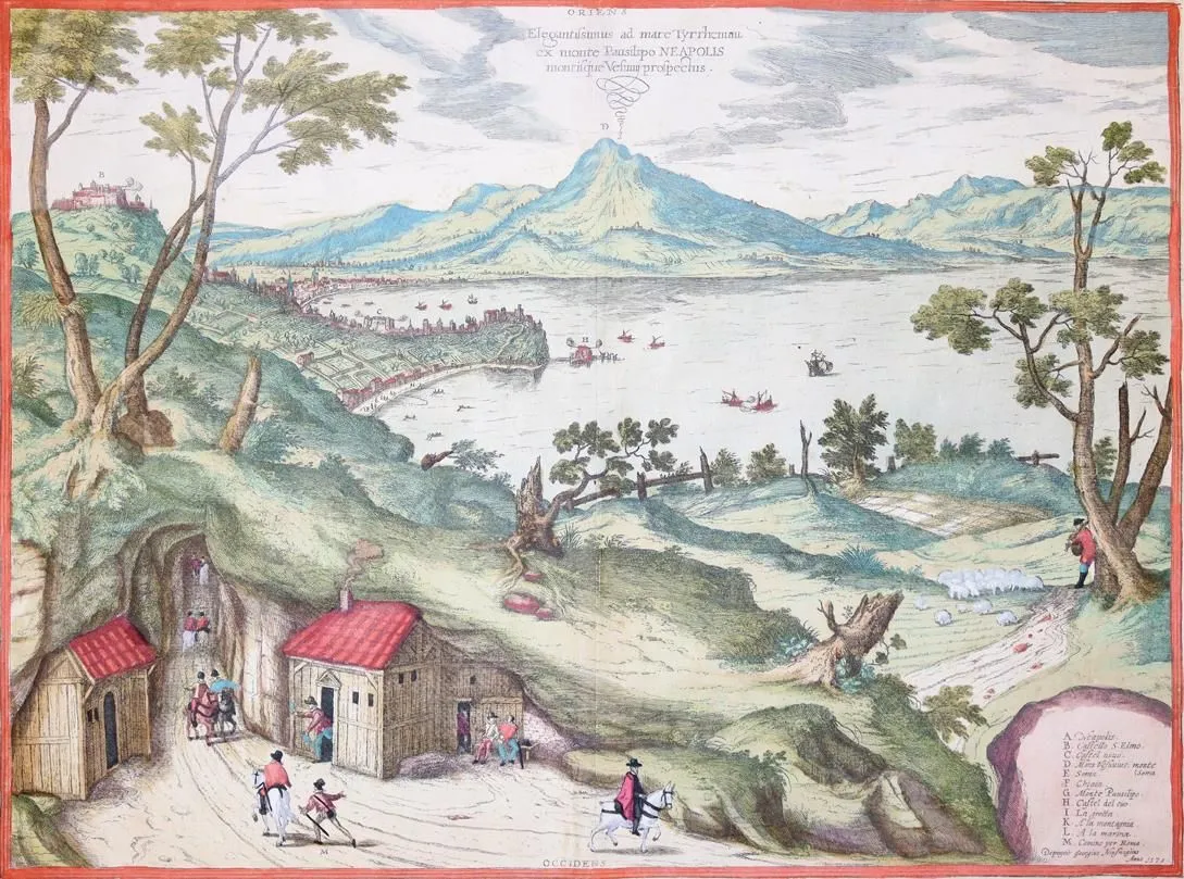 Pozzuoli. – 2 landscapes of Lake Agnano, framed with ornaments