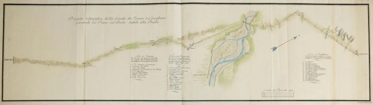 Treviso. – Disegno topografico della strada da Treviso a Conegliano passando la Piave sul ponte stabile alla Privula