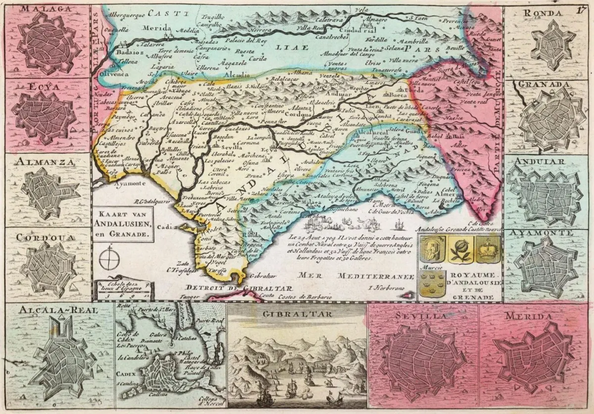 Andaluzja i Gibraltar. – "Kaart van Andalusie en Granade." Kolor