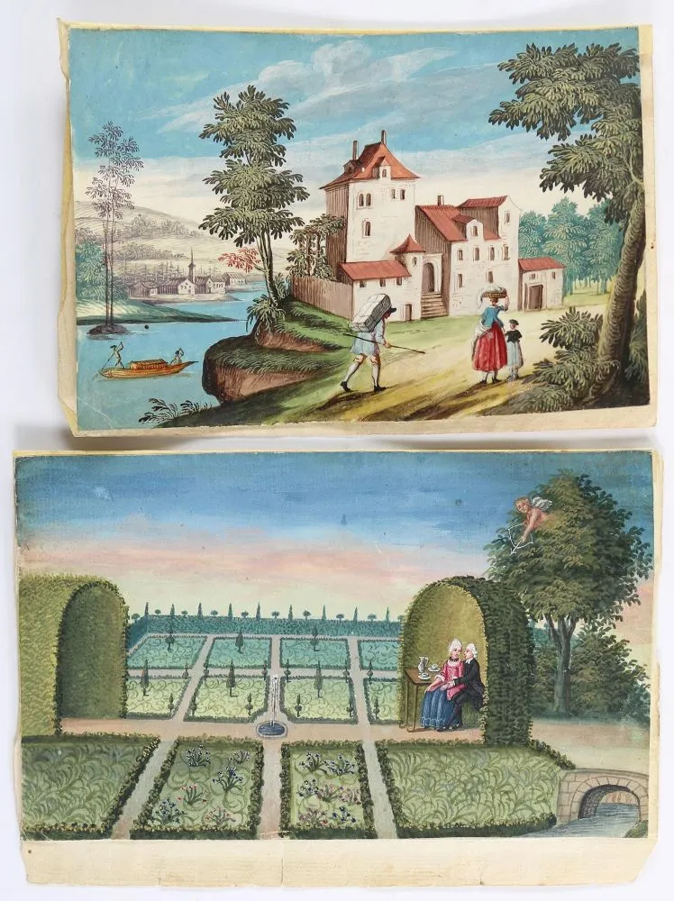 Höfisches – Liebespaar mit Amor im Garten