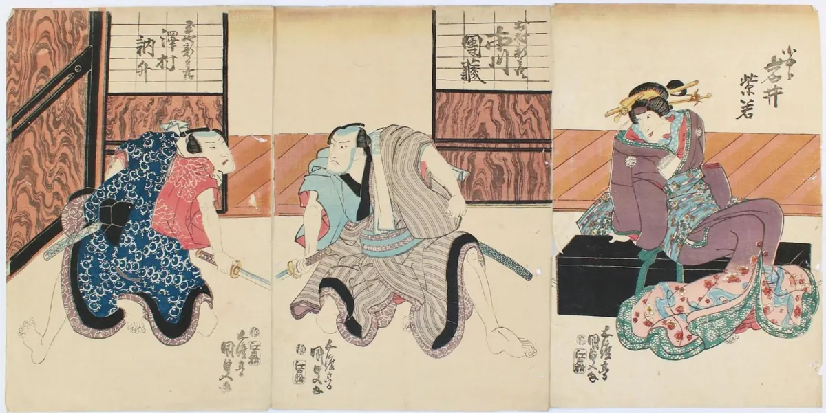 Kunisada. – 2 Triptychen mit Schauspielern.