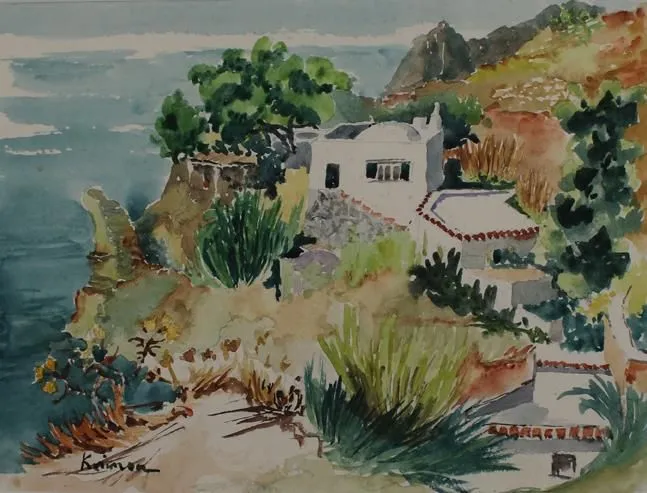 Mediterrane Landschaften. – 3 Aquarelle mit Bleistift auf Papier