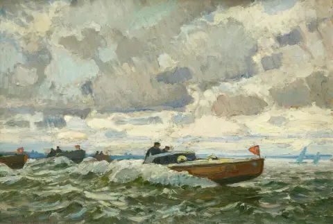 Hartig, Hans (1873 Poméranie - 1936 Berlin) – Course de bateaux à moteur au Wannsee