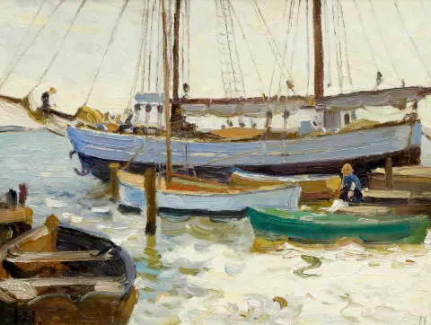 Hartig, Hans (1873 Poméranie - 1936 Berlin) – Neuwarp : Bateaux dans le port