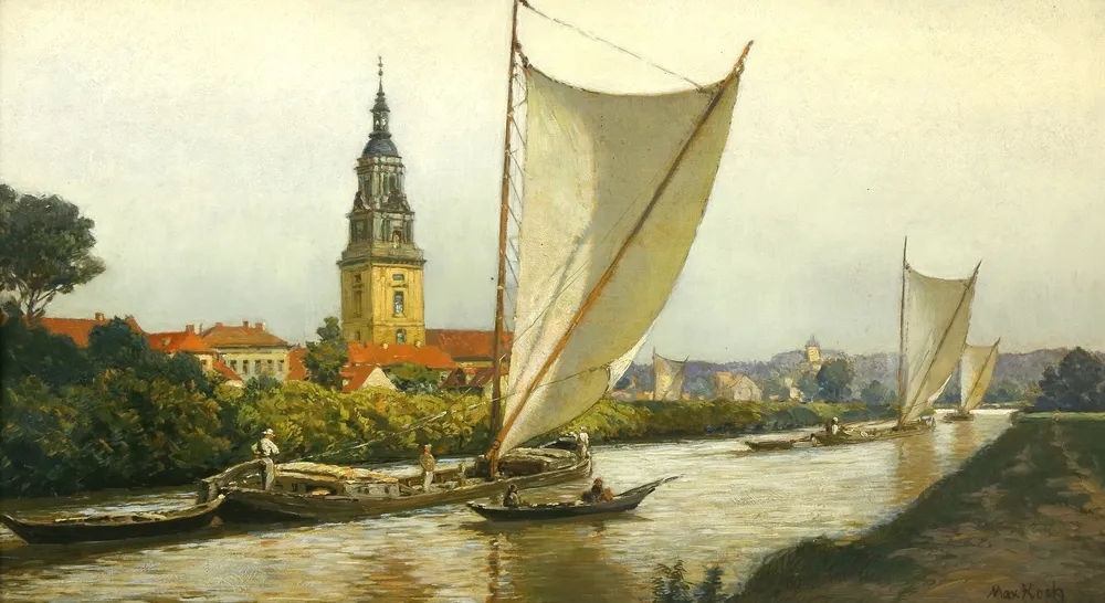 Koch, Max (1859 Berlin - 1930 Sacrow b. Potsdam) – Ansicht von Potsdam - Zillen auf der "Neuen Fahrt", mit Blick zur Heiligengeistkirche