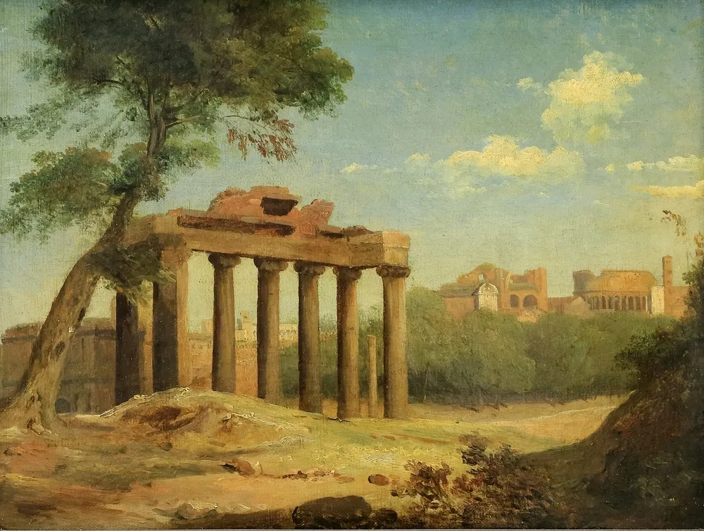 Malarz XIX w., Włochy Widok Forum Romanum w Rzymie. Olej na płótnie