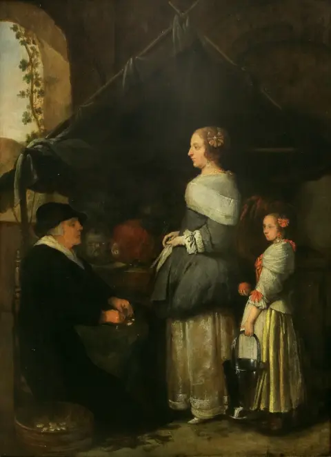 Peintre de genre néerlandais du XVIIe s. Chez la vendeuse de coquillages