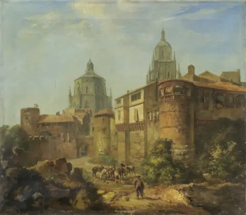 Ohaus, Wilhelm Gottfried (1828 Mayence - 1884 ibid.) – Vues de villes méridionales avec personnages