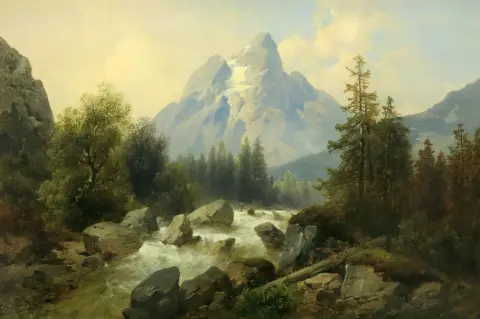 Thoma, Josef (1828 Vídeň - 1899 tamtéž) – Horská krajina s bystřinou