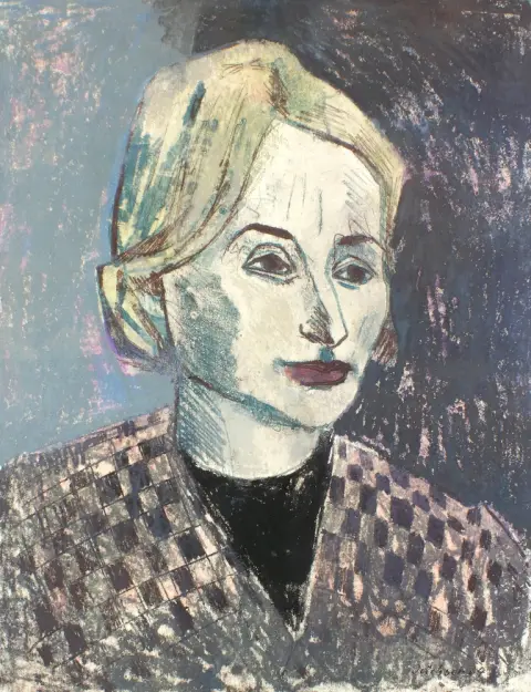 Jüchser, Hans (1894 Chemnitz - 1977 Drážďany) – Portrét mladé ženy (Christiane Greifenhagen). 1964. Monotypie, na rubu s…