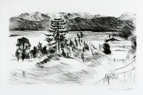 Corinth, Lovis (1858 Tapiau/Prusse-Orientale - 1925 Zandvoort) – Grand paysage du Walchensee