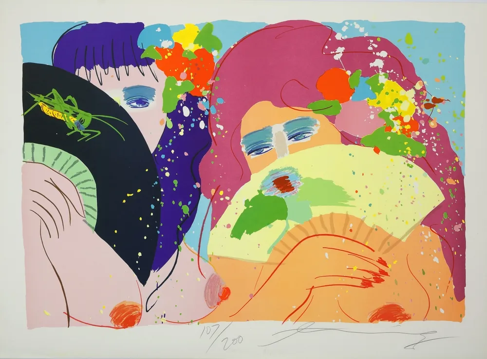 Ting, Walasse (1929 Shanghai - 2010 New York City) – Two Ladies with Fans (Zwei Damen mit Fächern). Farblithographie