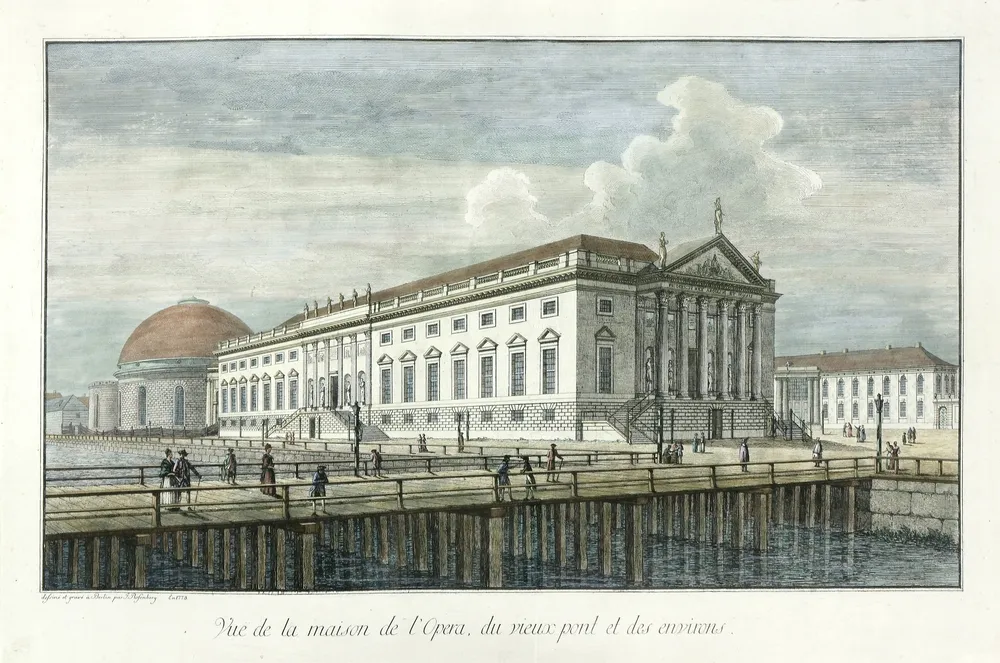 Ansicht, Berlin, Rosenberg, 1773 Vue de la maison de l'Opera, du vieux pont et les Environs