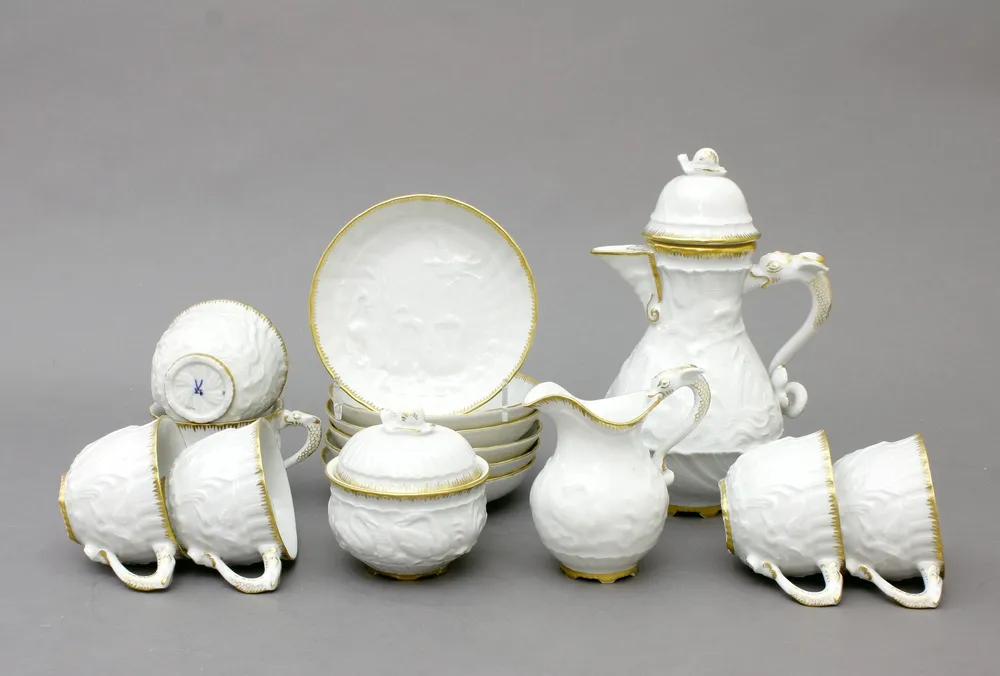 Mocha service for six persons, Meissen, after 1949, 15 pieces, swan design / swan service