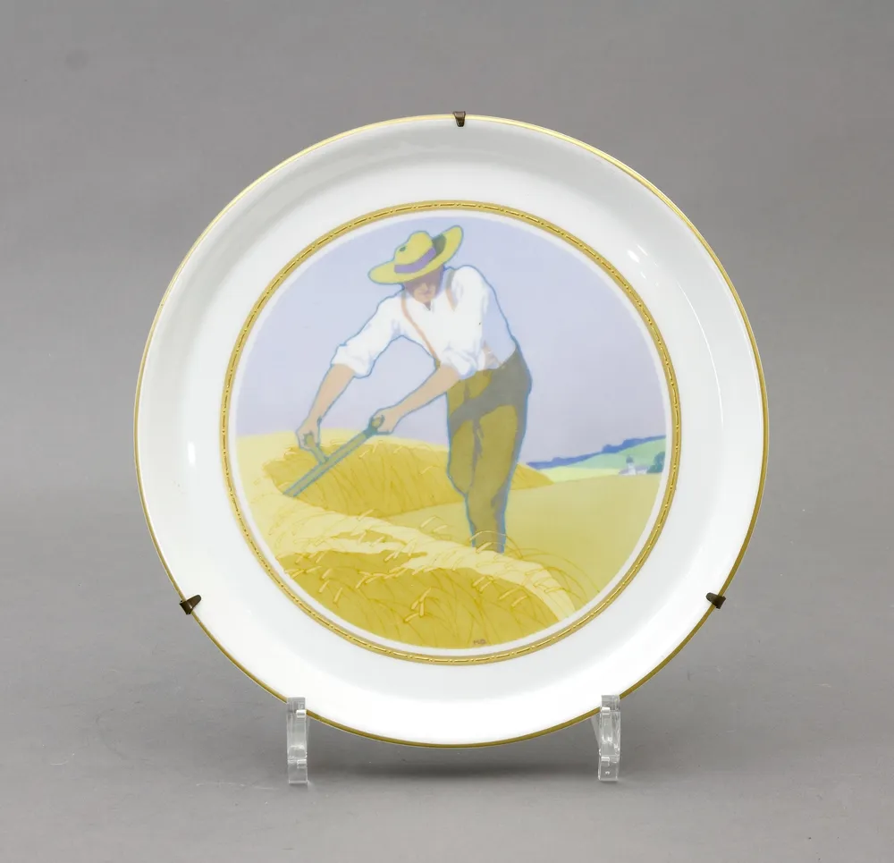 Bord, KPM Berlin, Jugendstil, begin 20e eeuw. Rond, met gouden rand