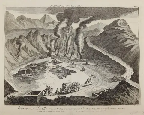 Solfatara Volcano. – Vue de la Soufiere qui est pres de Louzzole au Royaume de Naples appellee Solfatara