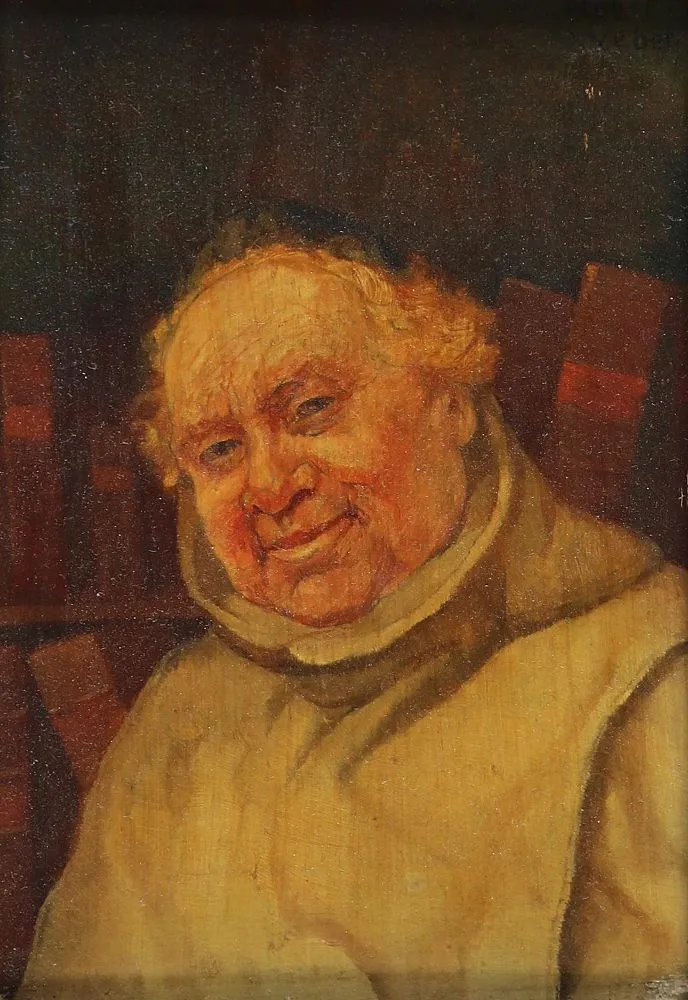 Weber,Albert, – "Portrait eines Mönchs in der Bibliothek", r.o.sig., Öl/Holz, 20,5 x 14 cm.
